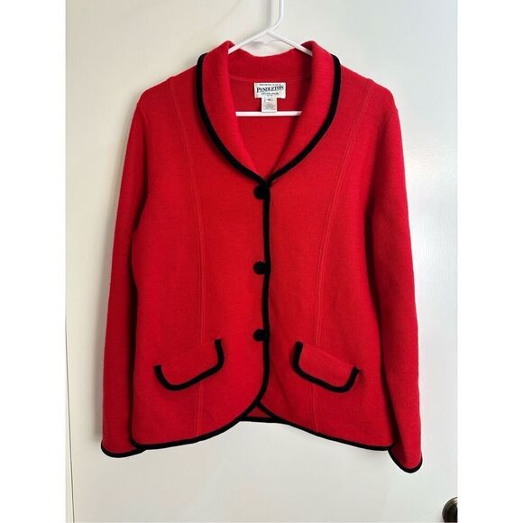 Pendleton women’s size M petite 100% wool red/ black sweater cardigan *see notes - Picture 1 of 9